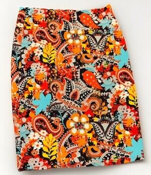 Lularoe NWT Cassie Small Black with Paisley in Orange, Blues, Yellow Unicorn